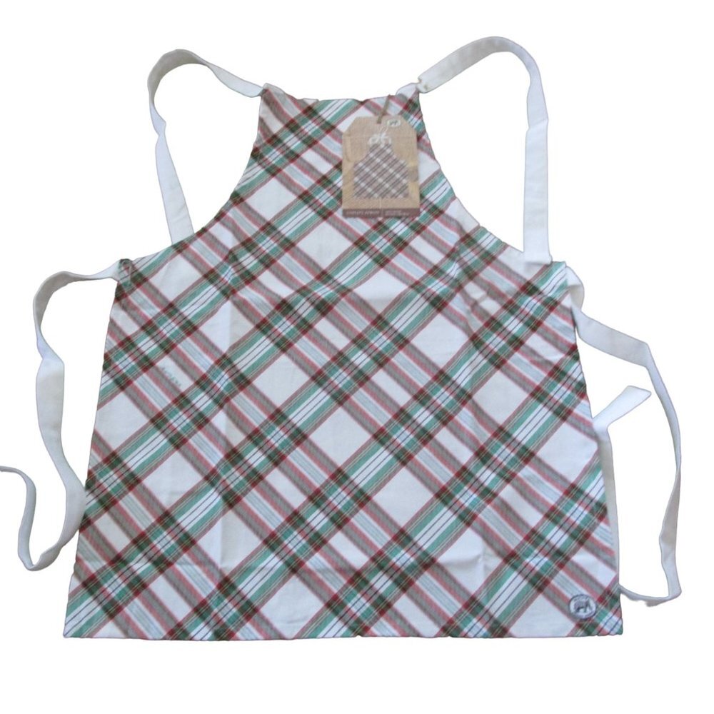 Vintage Plaid Childs Christmas Apron 20" x‎ 24.5" Red Green White Kid Cooking